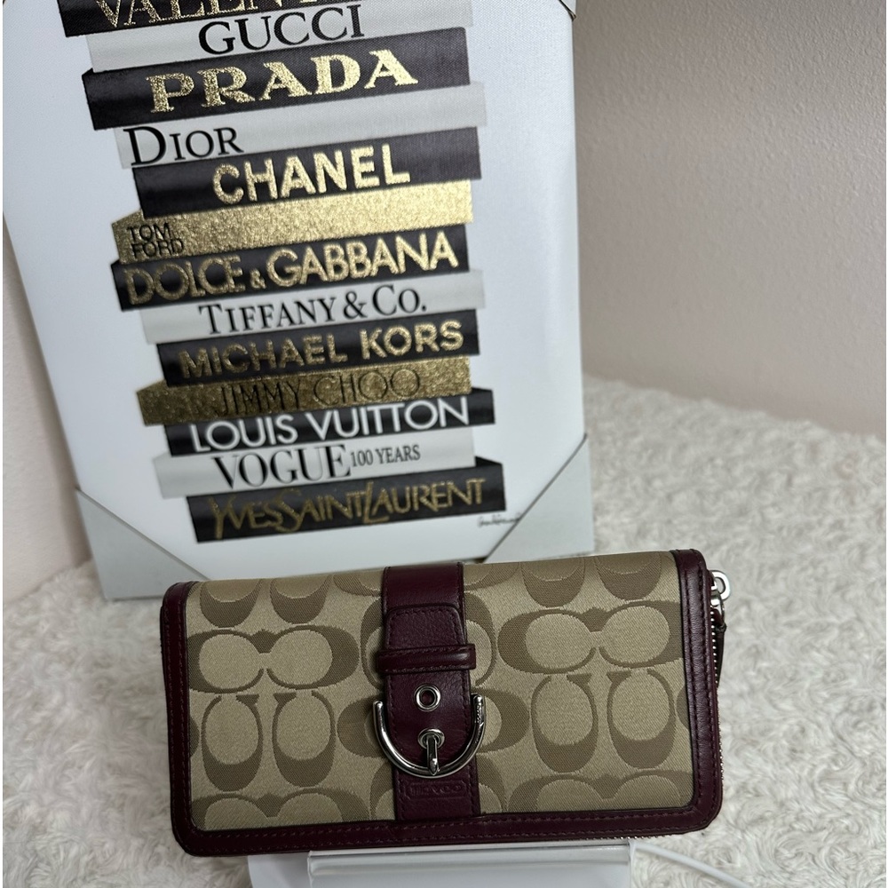 Coach CAMPBELL SIGNATURE BUCKLE ACCORDION Burgundy